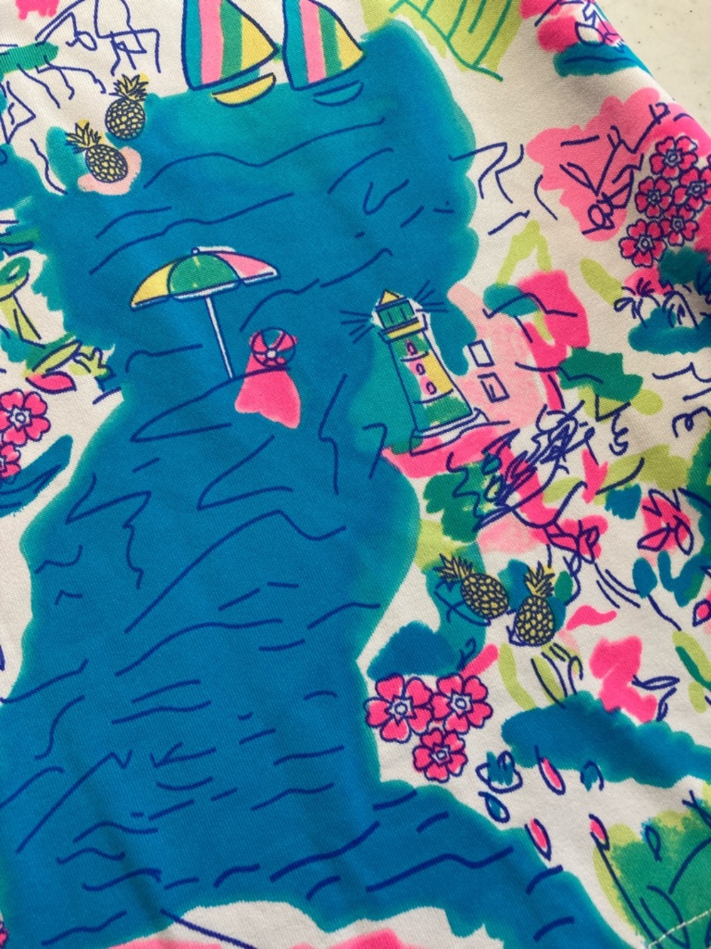 Lulu-B Sleeveless Island Print Top in Teal, Pink, Green, White - Picture 6 of 10